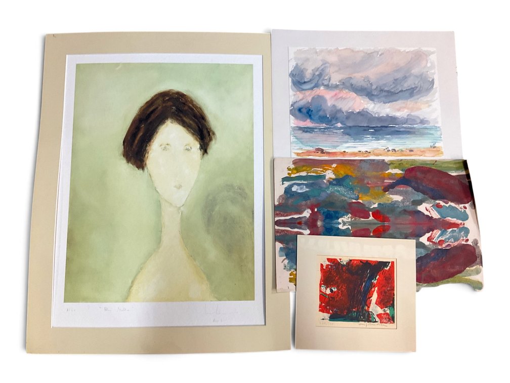 Four Unframed Prints and Paintings