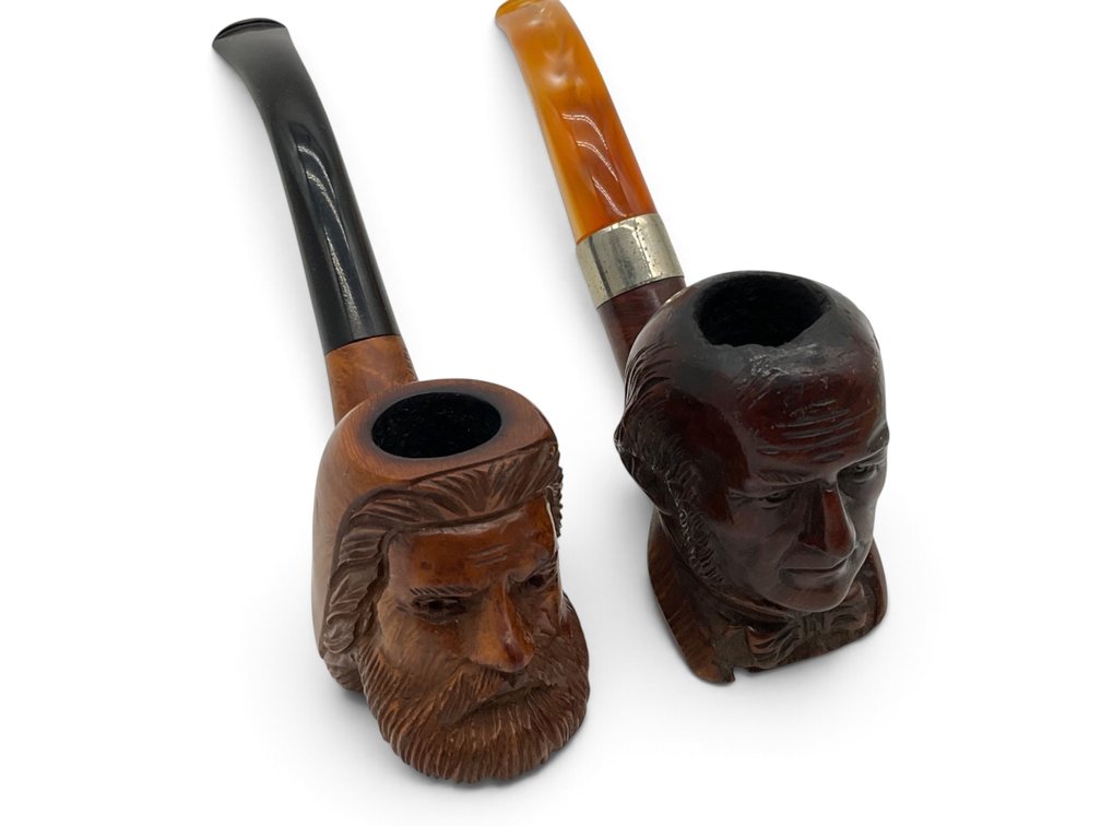 Two Carved Figural Briarwood Pipes