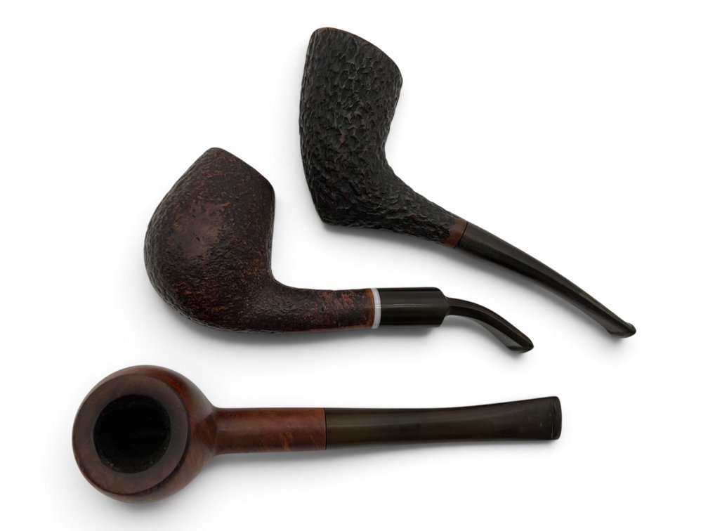Three Rusticated and Polished Briarwood Pipes