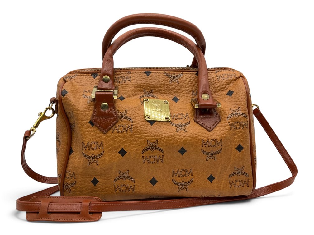 MCM Cognac Monogram Visetos Boston Bag