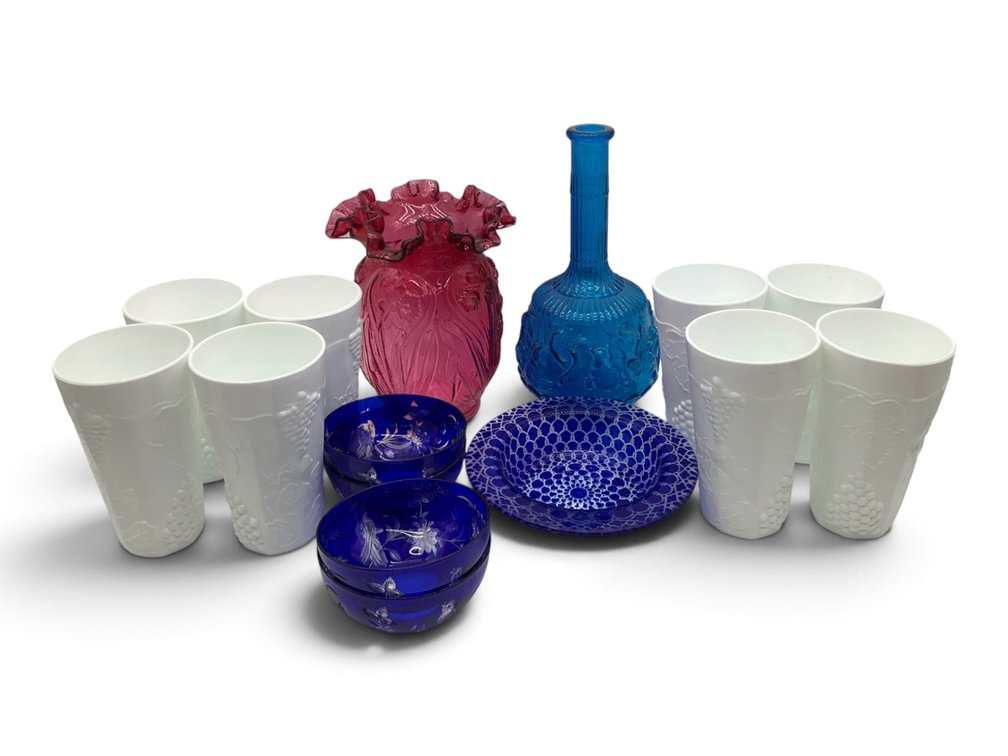 Art Glass, Fenton, Empoli, Cut-toClear, Milk Glass