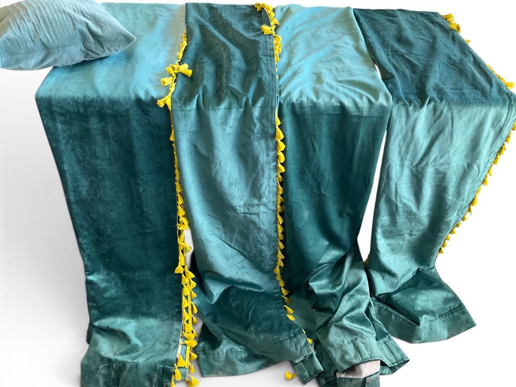 Four Velvet Tassle Curtain Panels