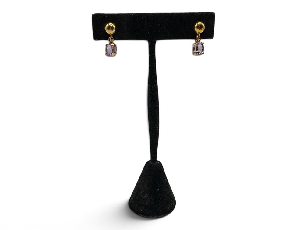 14K YG Amethyst Dangle Screw Back Earrings