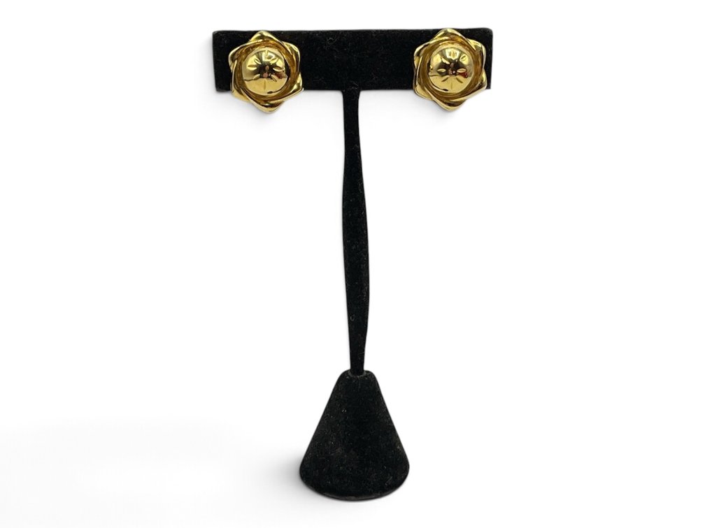 Pair of 14K YG Domed Flower Form Earrings