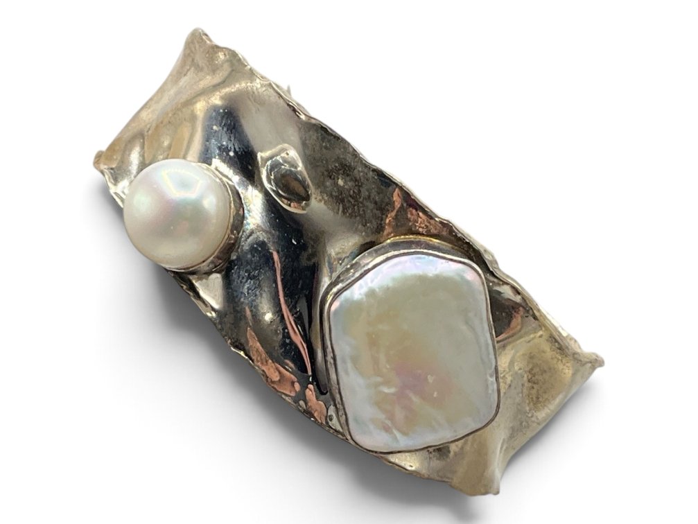 Artisan Sterling Cuff With Large Pearl Accents