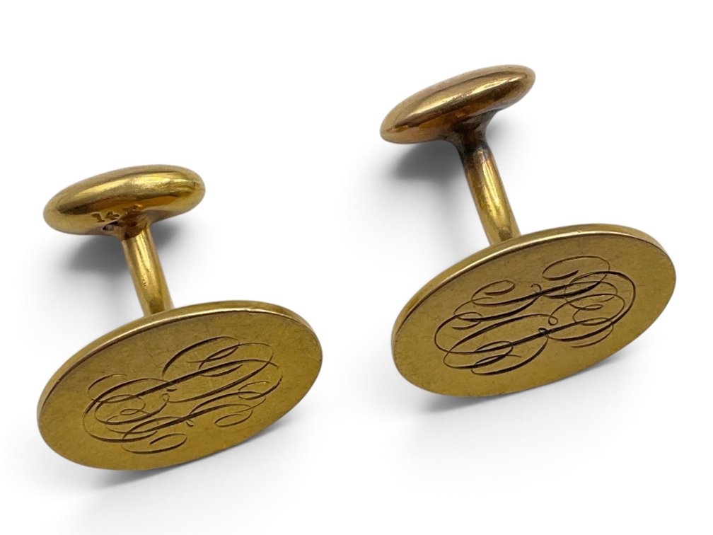 Pair of 14K YG Monogrammed Cuff Links