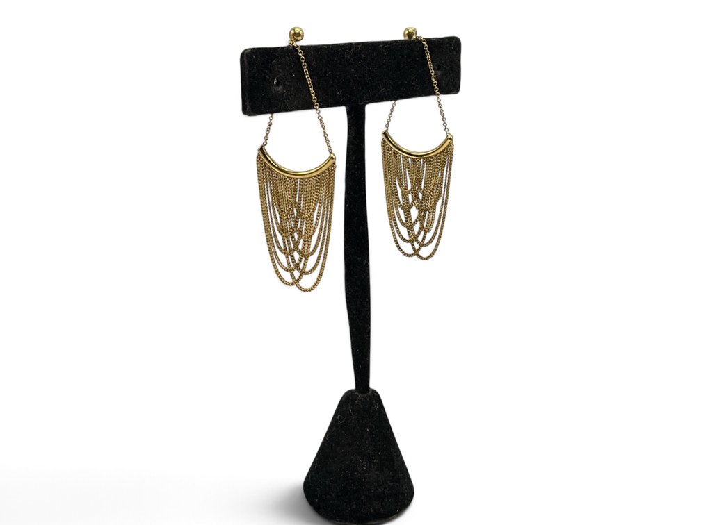 Pair of 18K YG Draped Chain Earring Jackets