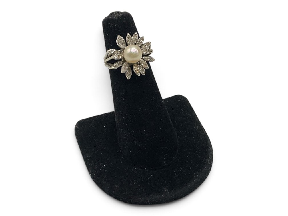 14K WG Diamond & Pearl Cocktail Ring