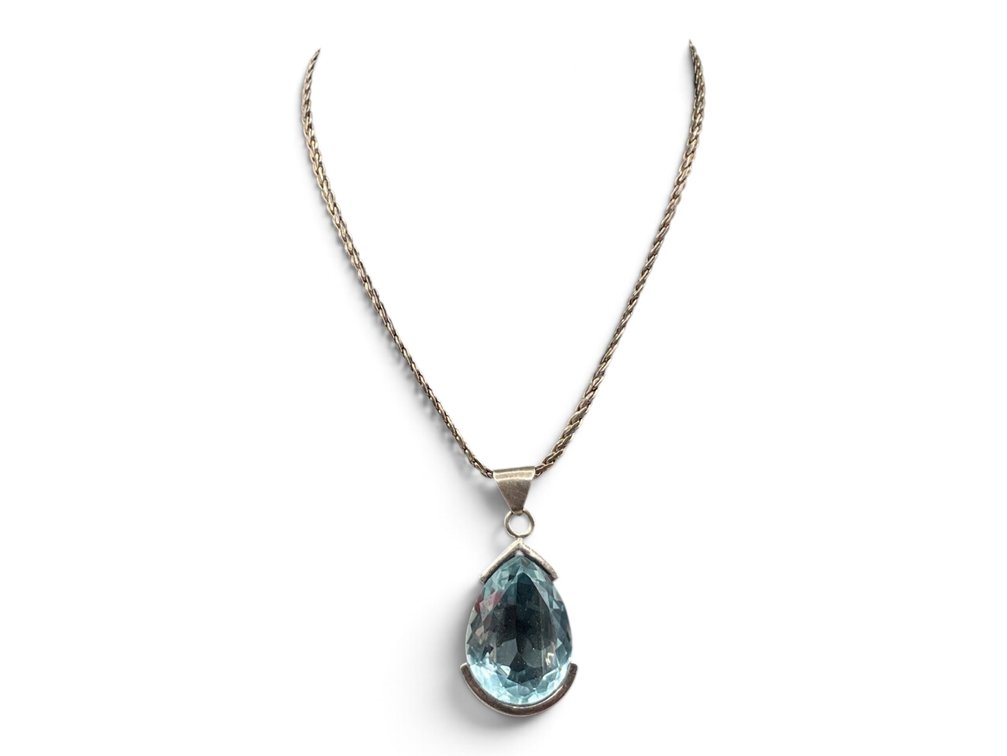 Sterling & Faceted Blue Glass Statement Necklace
