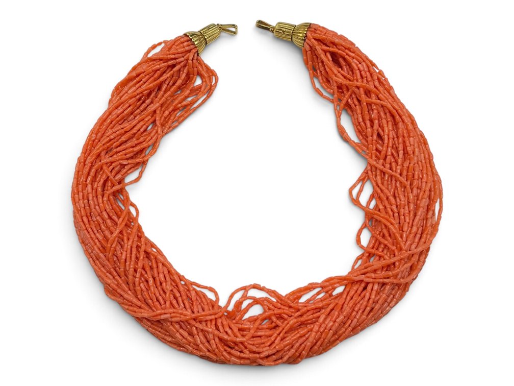 18K YG Multi Strand Coral Necklace