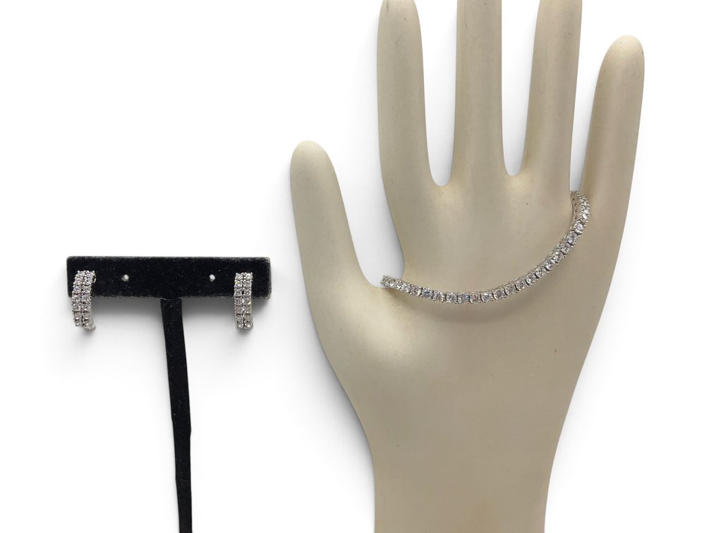 Sterling & CZ Tennis Bracelet & Huggie Hoops