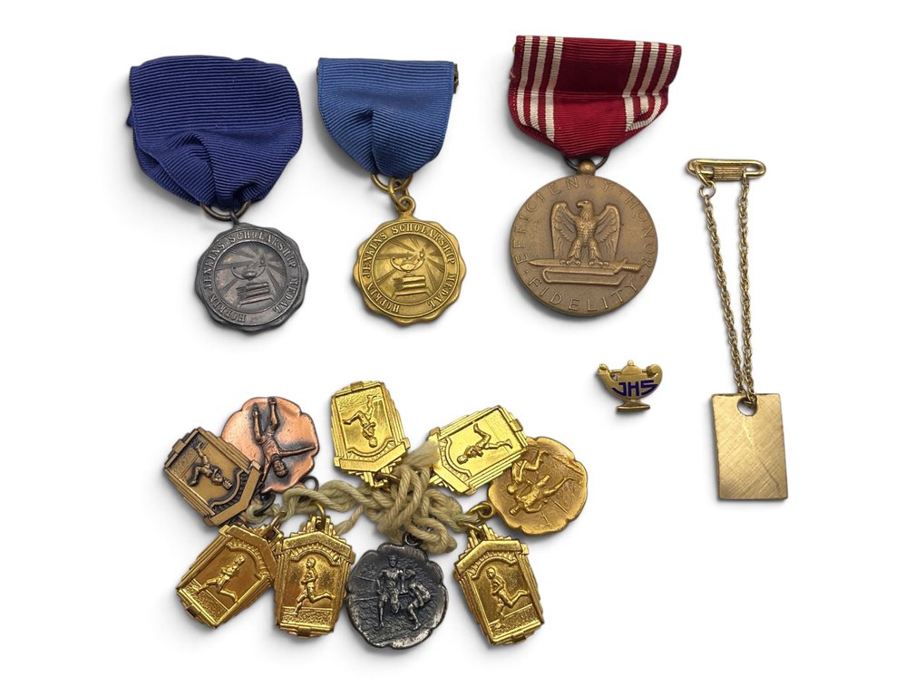 10K Top Lapel Pin & Assorted Medals