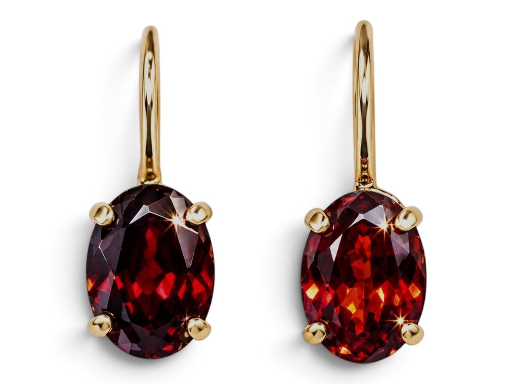 14K YG and Garnet Leverback Earrings