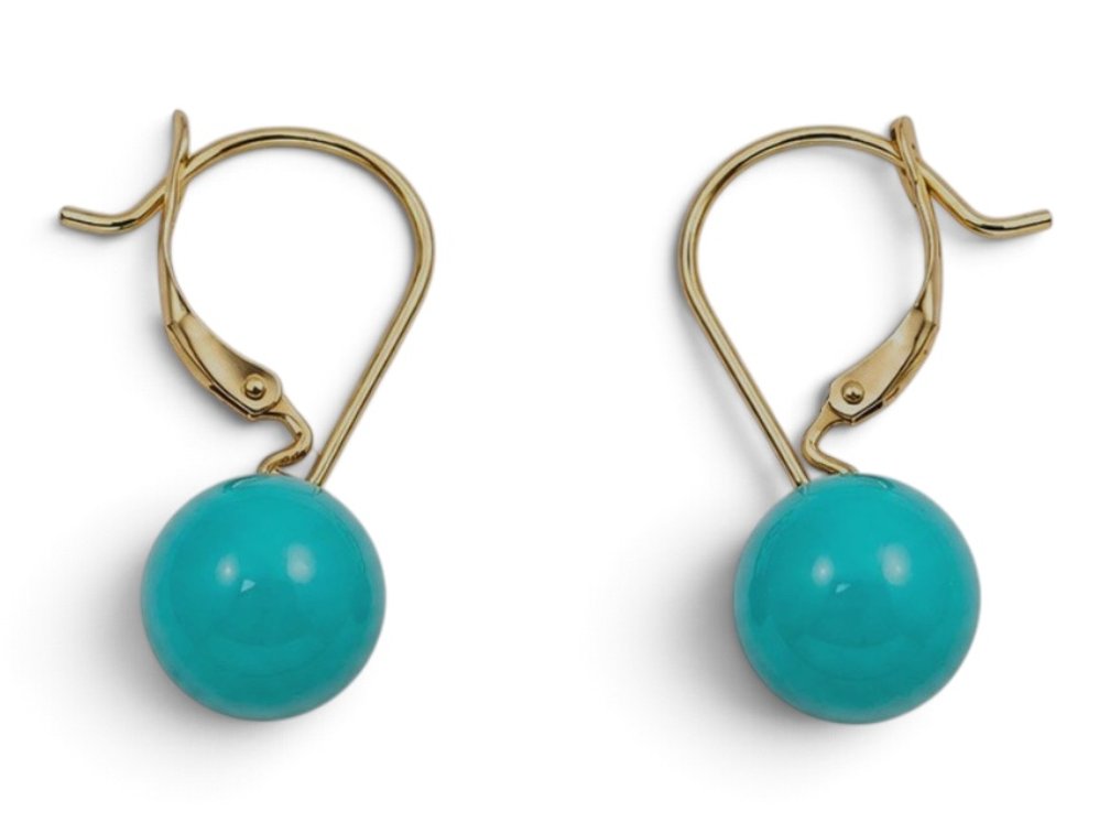 14K YG and Turquoise Ball Leverback Earrings