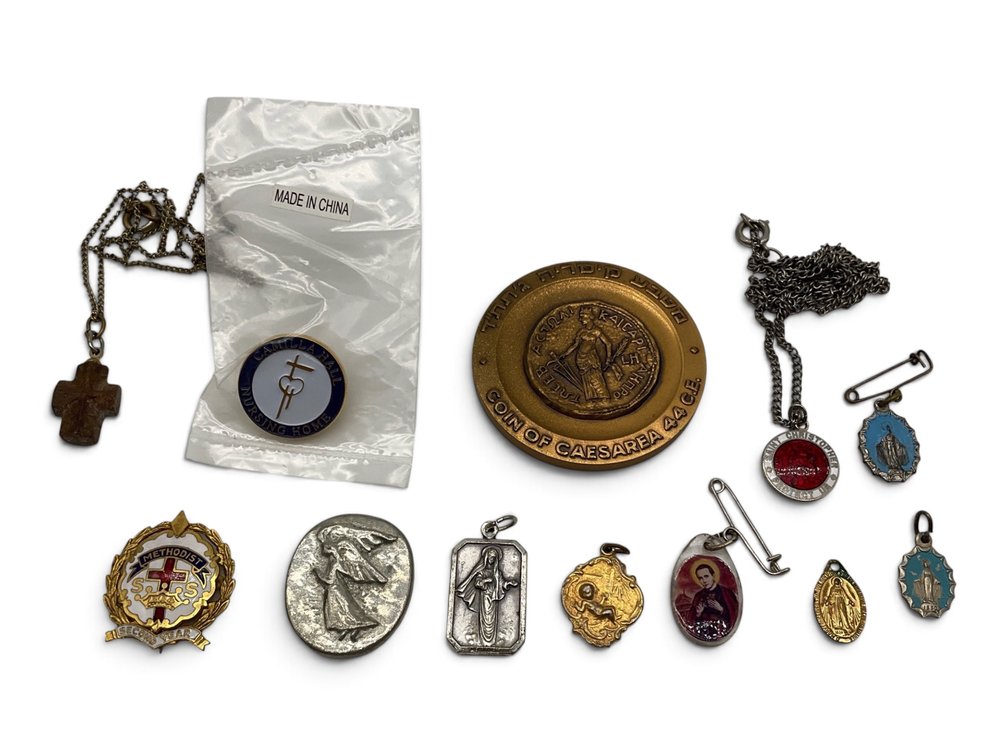 Religious Medals and Fairy Stone Pendant