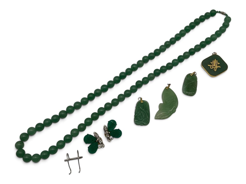 Jade Necklace and Carved Jade Pendants