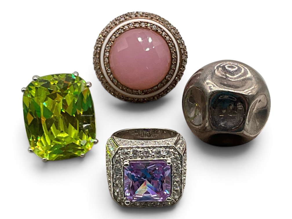 Four Sterling Silver Cocktail Rings