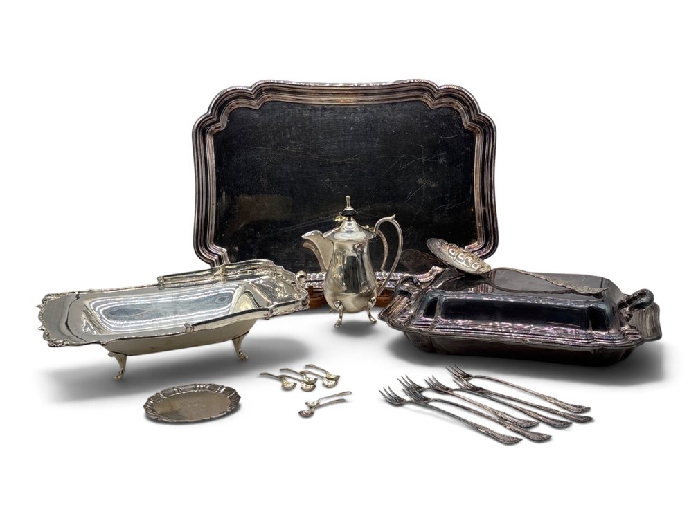Silverplated Table Items, Coffee Pot and Footed Basket