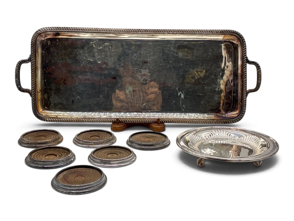 Sheffield Plated Tray, Coasters, Ball and Claw Salver