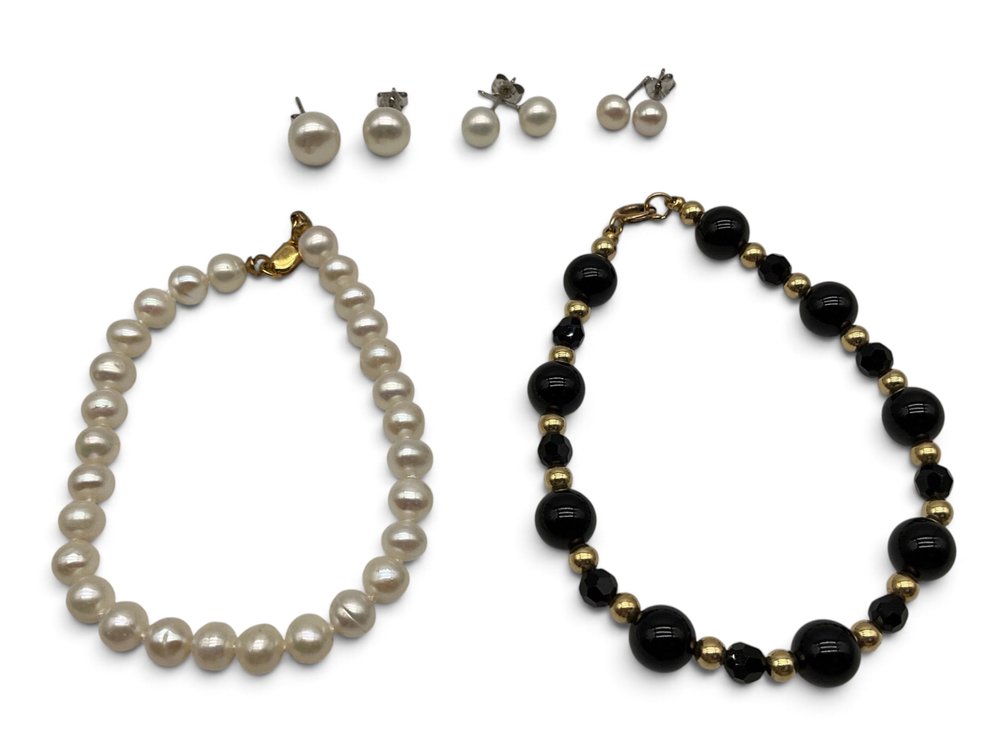 Two Bracelets and Pearl Earrings