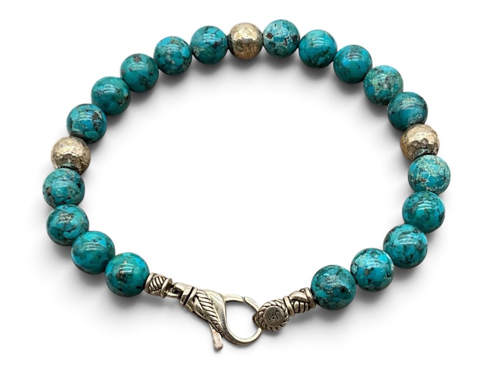 JAI Sterling Silver and Turquoise Beaded Bracelet