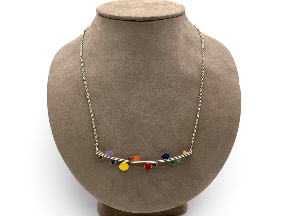 Sterling Silver and Multi Color Enamel Necklace