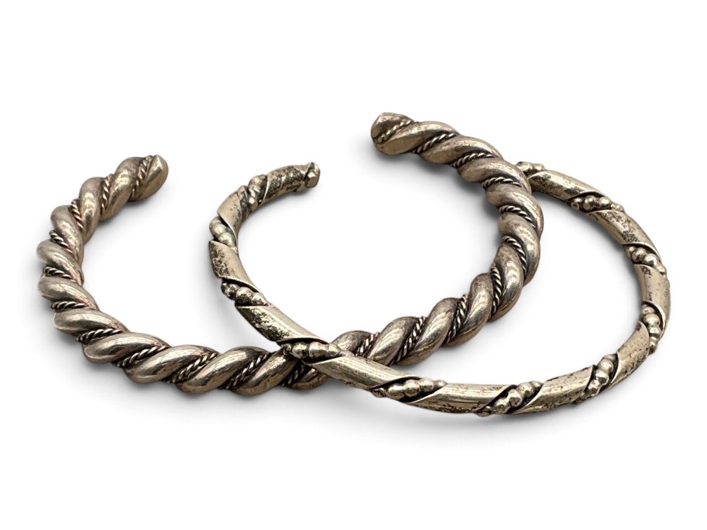 Two Silver Swirl Cuff Bracelets