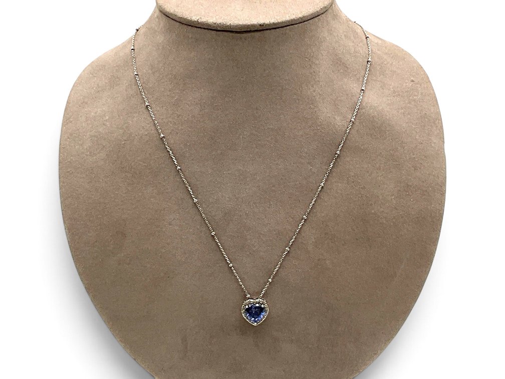 Sterling Silver Chain Necklace with Sapphire Heart Pendant