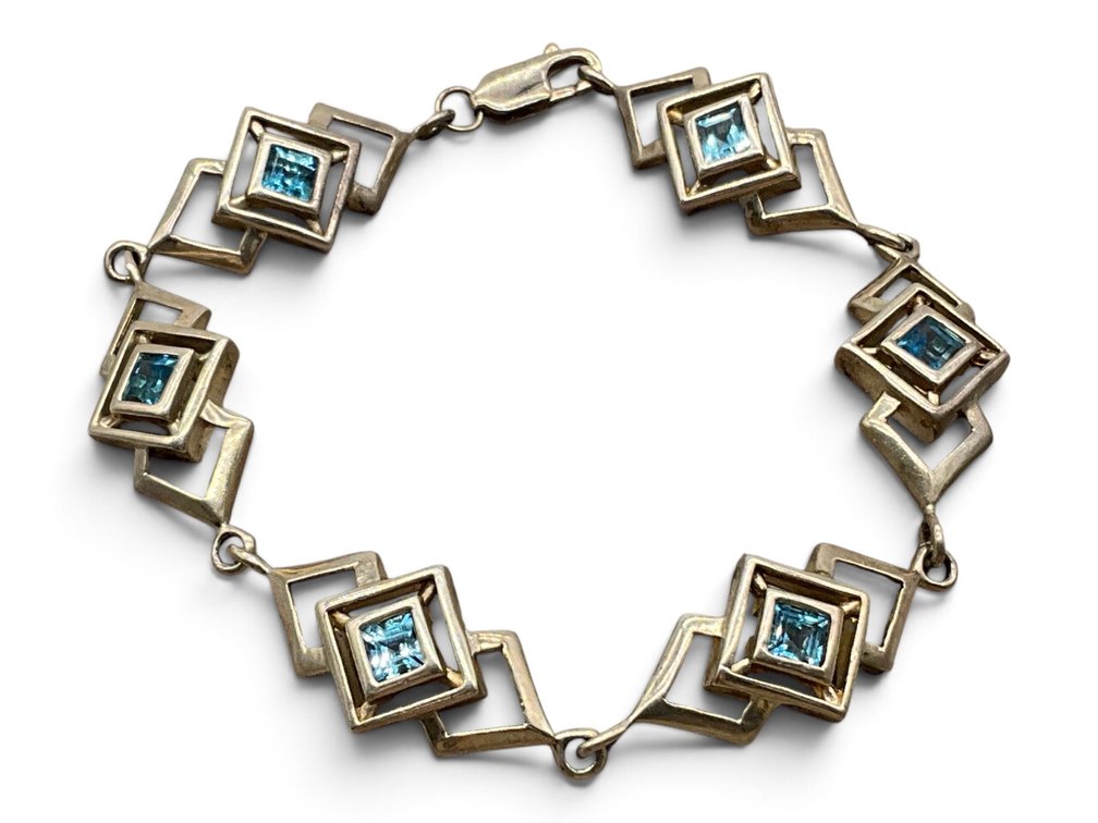 Sterling Silver and Blue Topaz Art Deco Style Bracelet