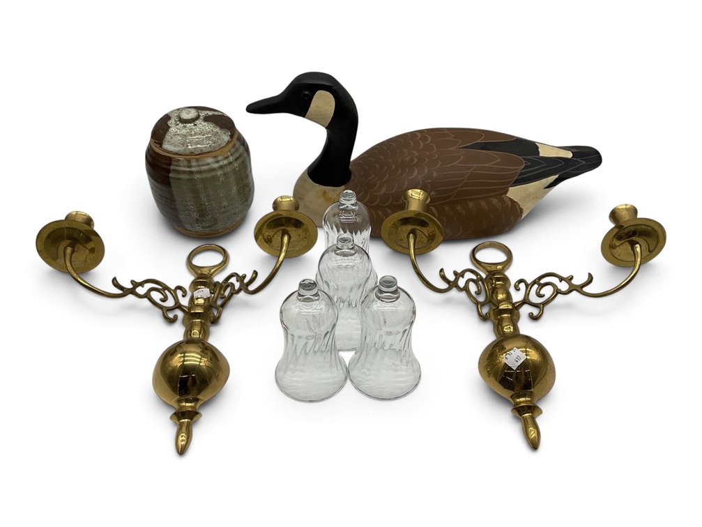 Wall Candle Sconces, Duck Decoy and Pottery Jar