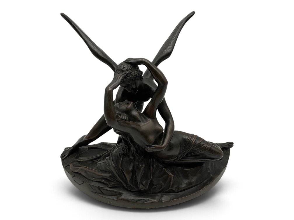 Cupid and Psyche Bronze Tone Composite Sculpture