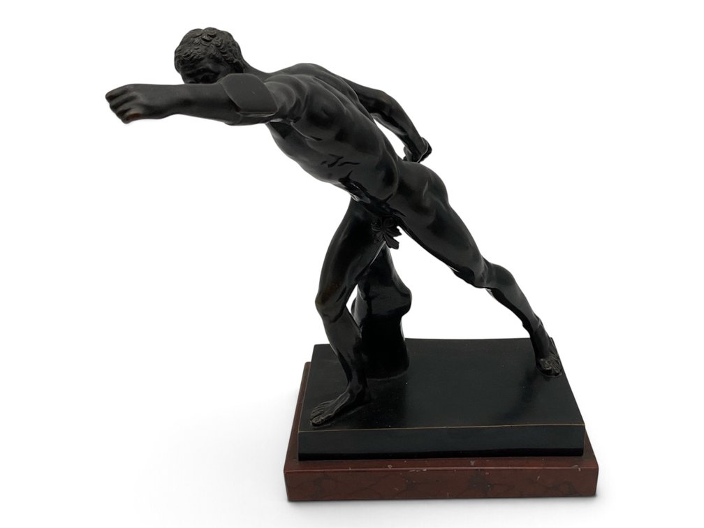 Borghese Gladiator Patinated Bronze Sculpture on Marble Base