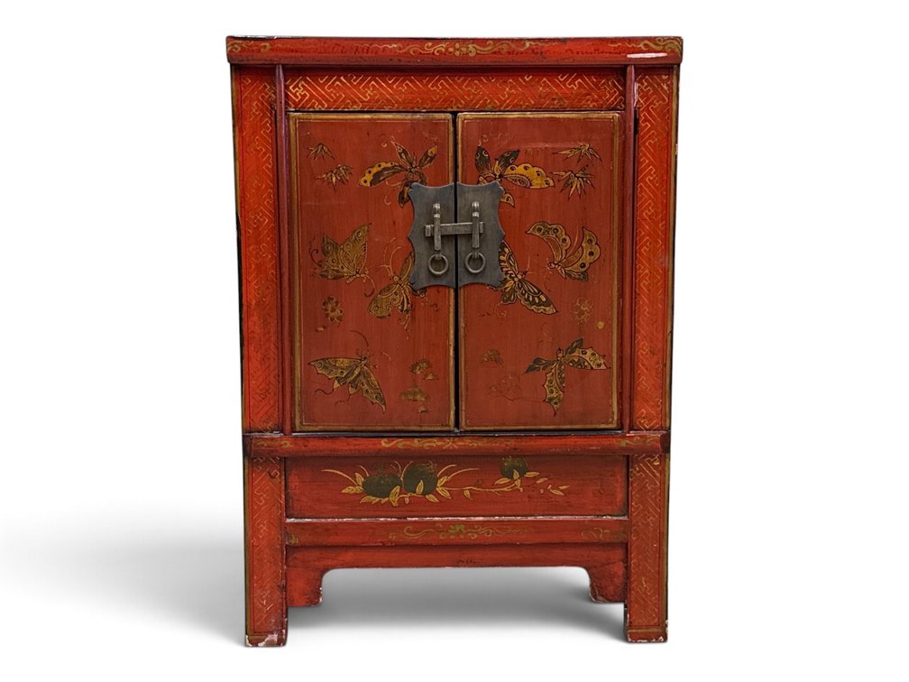 Japanese Style Red Lacquered Cabinet