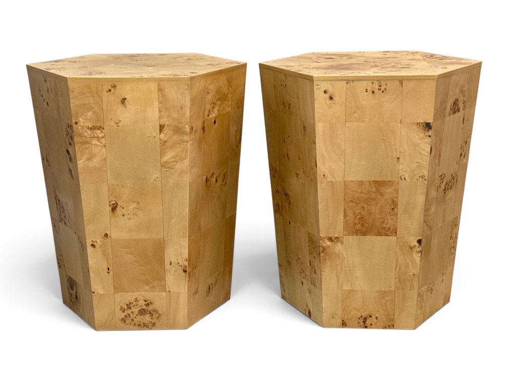 Pair Modernist Burl Wood Side Tables