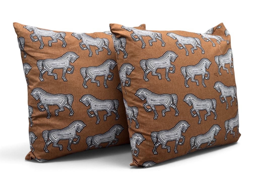 Pair Equestrian Block Print Pillows