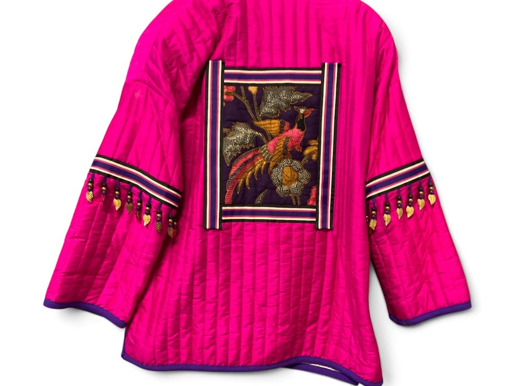 Channel Quilted Appliqué Beaded Silk Jacket