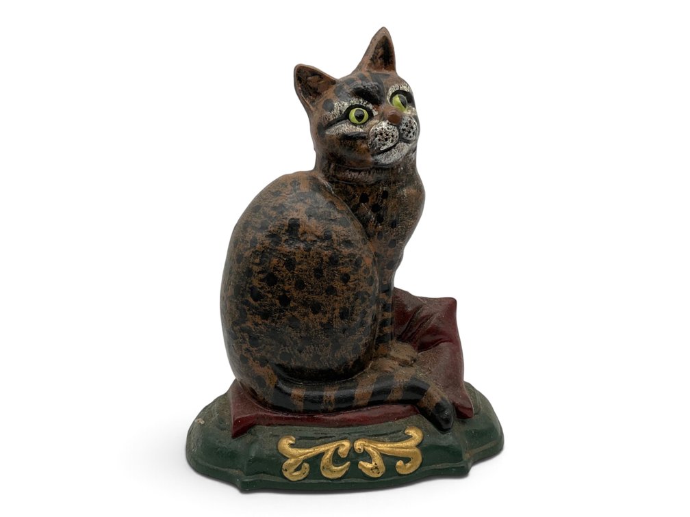 Cast Iron Folk Painted Doorstop as a Seated Cat