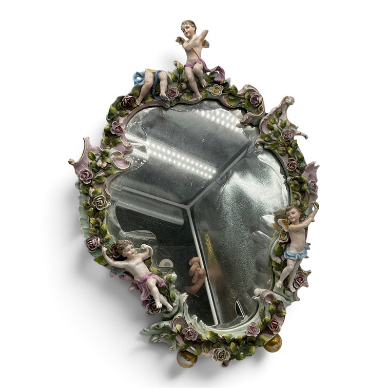 Meissen Style Porcelain Tabletop Mirror