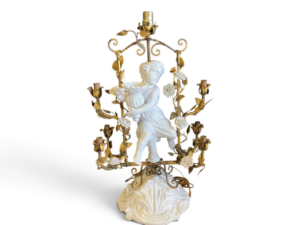 Porcelain & Brass Cherubic Table Lamp