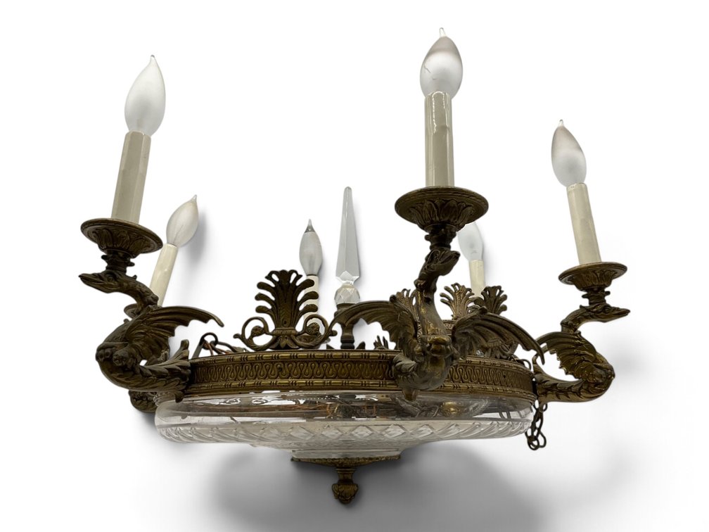 Neo-Classical Crystal & Brass Chandelier