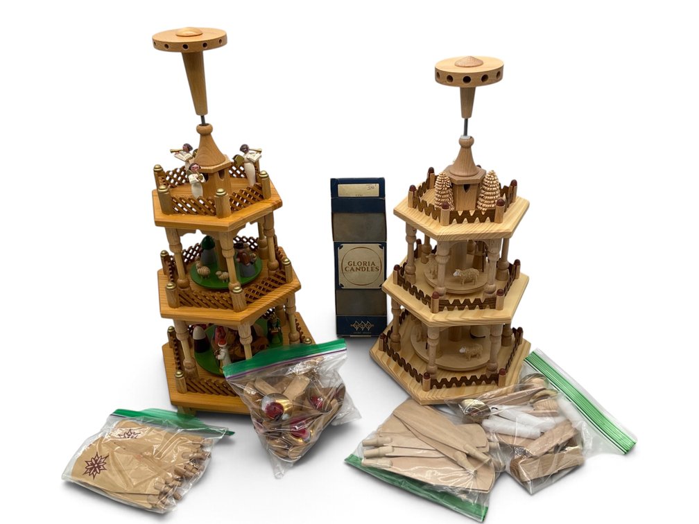 Two Wooden Christmas Carousels