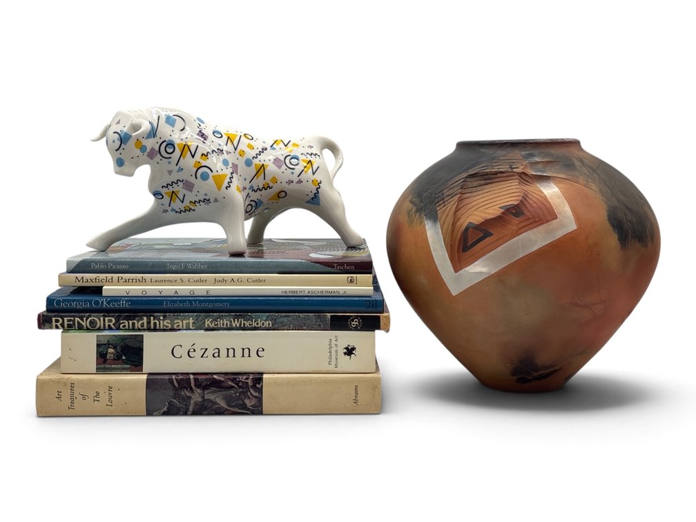 Post Modern Bull, Studio Pottery Vessel and Titles on Art