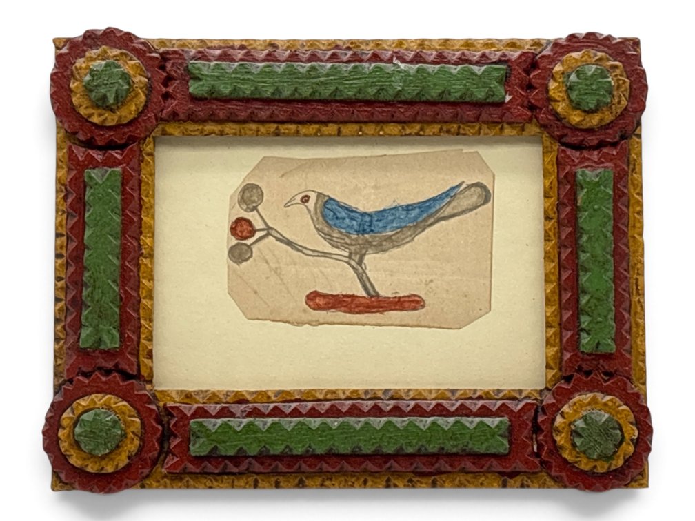 Folk Framed Watercolor of a Bird