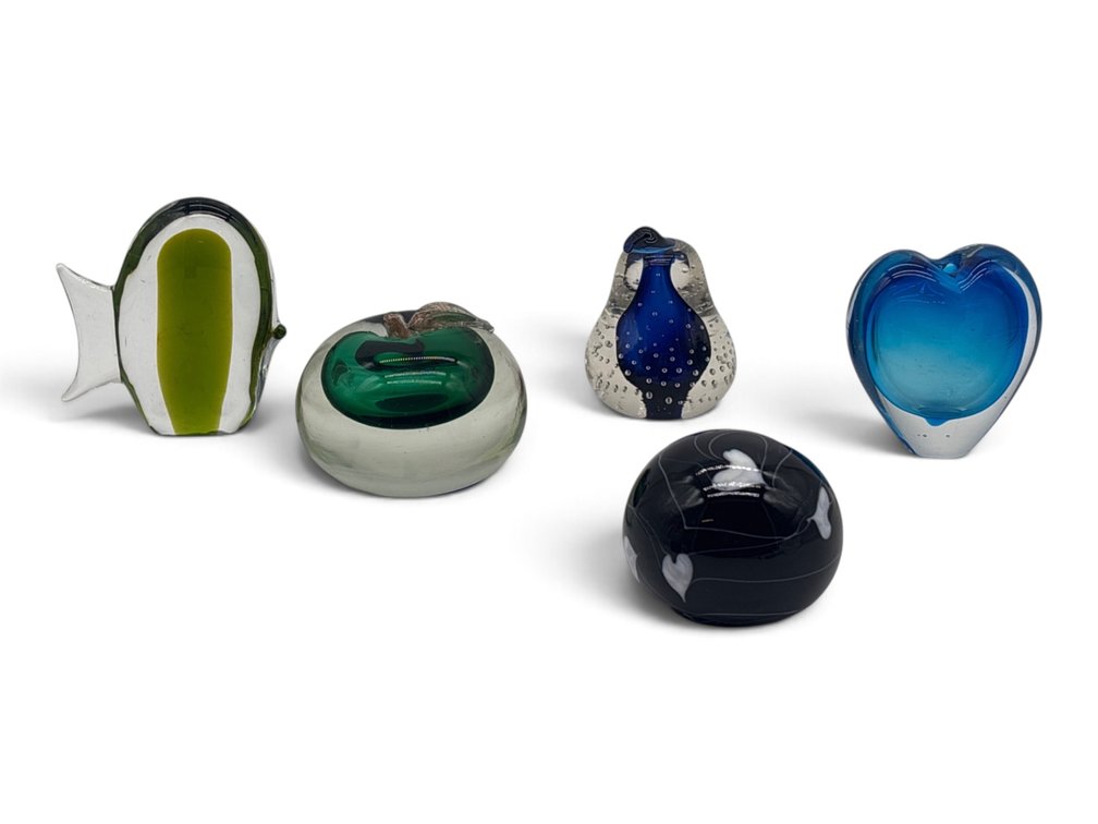 Five Modernist and Style Art Glass Paperweights