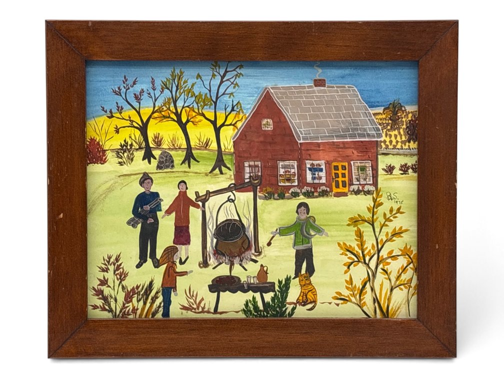 Barbara Strawser Watercolor Gouache, Fall Scene