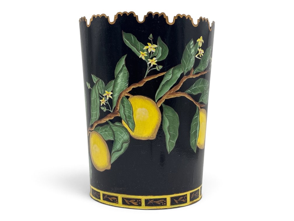 Tole Style Lemon Decorated Waste Bin