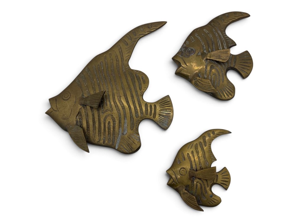 Graduated Trio of Brass Angelfish Wall Hangings