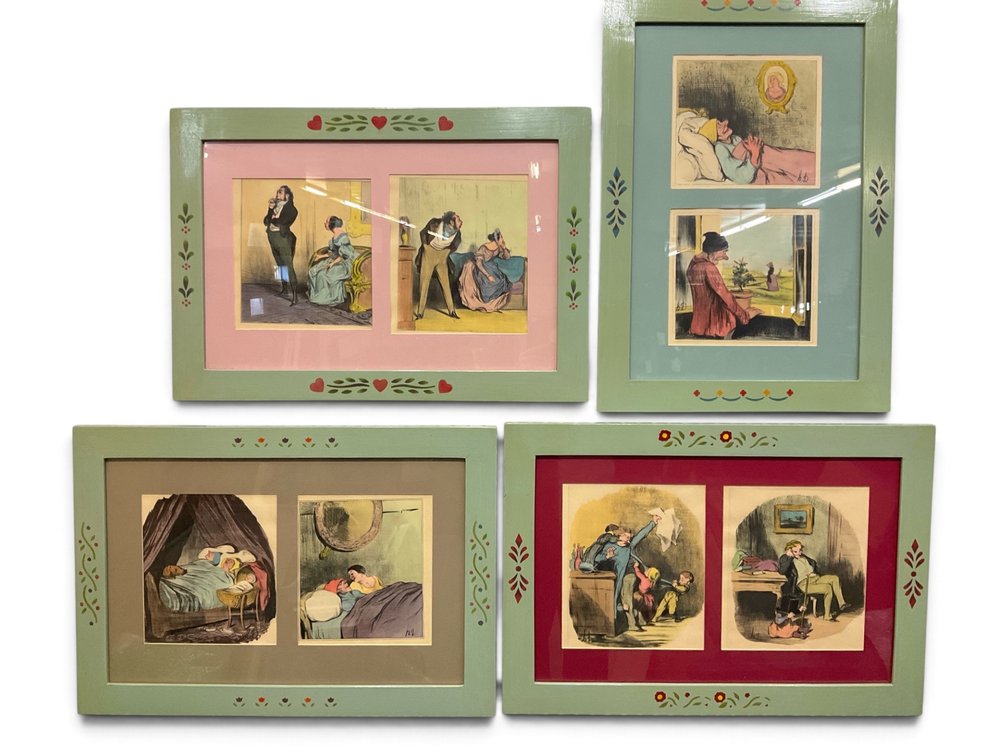 Four Hand Painted Frames with Honoré Daumier Prints