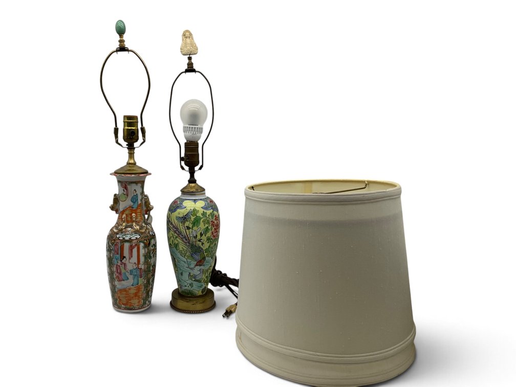 Rose Medallion & Famillle Verte Porcelain Table Lamps