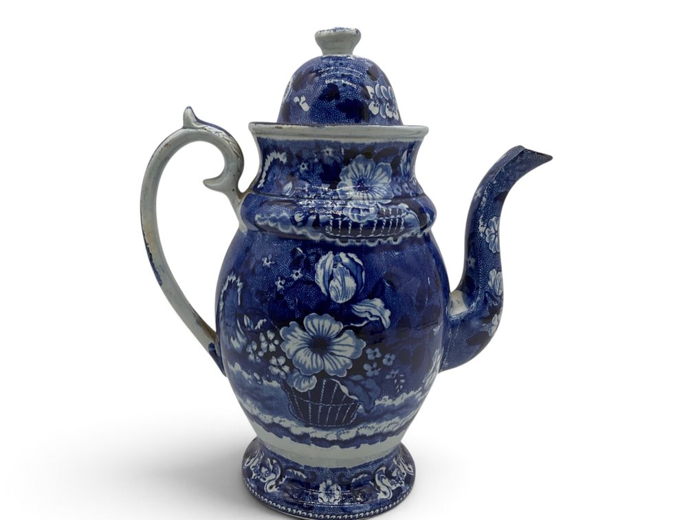 19th C. Adams & Sons Blue Transfer Coffee Pot